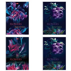 Тетрадь А4 96 л., HATBER, гребень, клетка, обложка картон, "Beautiful flowers" (микс в спайке), 086261, 96Т4В1гр - фото 14922884