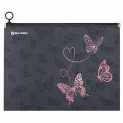 Папка для тетрадей BRAUBERG А4, 1 отделение, пластик, на zip-lock-молнии, "Neon butterflies", 272103 - фото 14924619