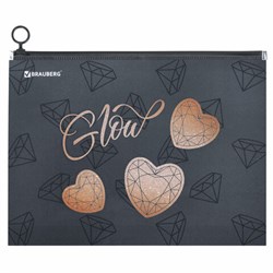 Папка для тетрадей BRAUBERG А4, 1 отделение, пластик, на zip-lock-молнии, "Diamonds", 272104 - фото 14924620