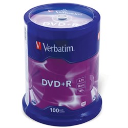 Диски DVD+R (плюс) VERBATIM 4,7 Gb 16x Cake Box (упаковка на шпиле), КОМПЛЕКТ 100 шт., 43551 - фото 14927564