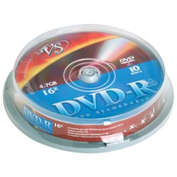 Диски DVD-R VS 4,7 Gb Cake Box (упаковка на шпиле), КОМПЛЕКТ 10 шт., VSDVDRCB1001 - фото 14927571