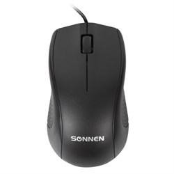 Мышь проводная SONNEN М-201, USB, 1000 dpi, 2 кнопки + колесо-кнопка, оптическая, черная, 512631 - фото 14927584