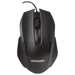 Мышь проводная SONNEN М-713, USB, 1000 dpi, 2 кнопки + колесо-кнопка, оптическая, черная, 512637 - фото 14927585