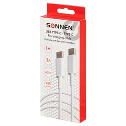 Кабель USB Type-C-Type-C с поддержкой быстрой зарядки, белый, 1 м, SONNEN, медный, 513613 - фото 14927610
