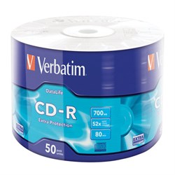 Диски CD-R VERBATIM DataLife, 700 Мб 52x Bulk (термоусадка без шпиля), КОМПЛЕКТ 50 шт., 43787 - фото 14927626