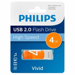 Флеш-диск 4 GB PHILIPS VIVID, разъем USB 2.0, оранжевый, FM04FD05B/97 - фото 14927639