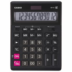 Калькулятор настольный CASIO GR-12-W (209х155 мм), 12 разрядов, двойное питание, черный, европодвес, GR-12-W-EP - фото 14939103