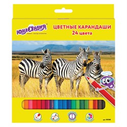 Карандаши цветные ЮНЛАНДИЯ "МИР ЖИВОТНЫХ", 24 цвета, шестигранные, грифель 3 мм, натуральное дерево, 181385 - фото 14947809