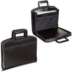 Папка-портфель пластиковая BRAUBERG А4+ (355х290х60 мм), выдвижные ручки, 9 отделений, 1 карман, черная, 225168 - фото 14956934