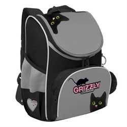 Ранец GRIZZLY анатомическая спинка, с мешком для обуви, для девочек, "BLACKY", серый, 33х25х13 см, RAm-584-1/2 - фото 14960676