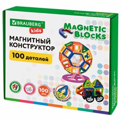 Магнитный конструктор MAGNETIC BLOCKS, 100 деталей, 2 колесные базы, карусель, BRAUBERG KIDS, 665720 - фото 14968253