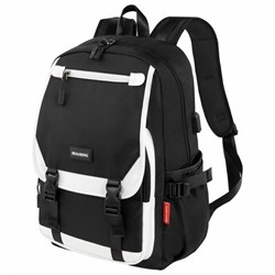 Рюкзак BRAUBERG FUSION универсальный, USB-порт, черный с белыми вставками, 45х31х15 см, 271657 - фото 14977879