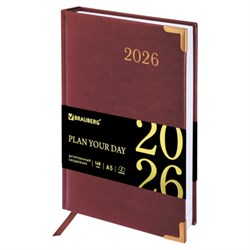 Ежедневник датированный 2026, А5, 138x213 мм, BRAUBERG "Senator", под кожу, коричневый, 117090 - фото 14988554