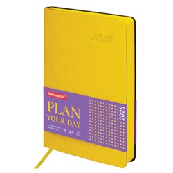 Ежедневник датированный 2026 А5 138x213 мм, BRAUBERG "Stylish", под кожу, гибкий, желтый, 117101 - фото 14988565