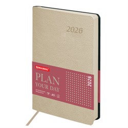 Ежедневник датированный 2026 А5 138x213 мм, BRAUBERG "Stylish", под кожу, гибкий, бежевый, 117104 - фото 14988568