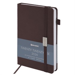 Ежедневник датированный 2026, А5, 138x213 мм, BRAUBERG "Control", под кожу, держатель для ручки, коричневый, 117122 - фото 14988586