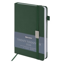 Ежедневник датированный 2026, А5, 138x213 мм, BRAUBERG "Control", под кожу, держатель для ручки, зеленый, 117123 - фото 14988587
