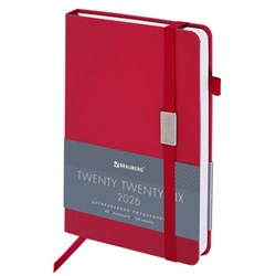 Ежедневник датированный 2026, А5, 138x213 мм, BRAUBERG "Control", под кожу, держатель для ручки, красный, 117124 - фото 14988588