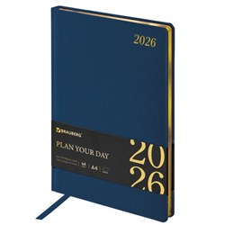 Еженедельник датированный 2026 БОЛЬШОЙ ФОРМАТ 210х297мм А4 BRAUBERG Iguana, под кожу, синий, 117155 - фото 14988600