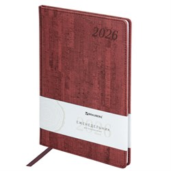 Еженедельник датированный 2026 БОЛЬШОЙ ФОРМАТ 210х297мм А4 BRAUBERG Wood, под кожу, бордо, 117159 - фото 14988604