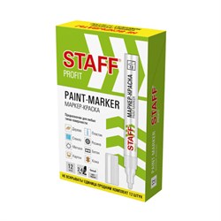 Маркер-краска лаковый (paint marker) 2-4 мм, БЕЛЫЕ, КОМПЛЕКТ 12 ШТУК, НИТРО-ОСНОВА, STAFF PROFIT, для любых поверхностей, 152584 - фото 15003247