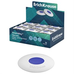 Ластик ERICH KRAUSE "SmartWay Mini Oval", 41х29х9 мм, белый, овальный, пластиковый держатель, 45533 - фото 15013696