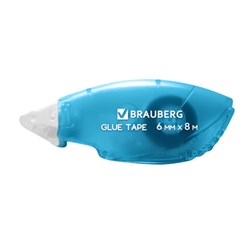Клей-лента BRAUBERG STANDARD, 6 мм х 8 м, корпус матовый голубой, блистер, 273027 - фото 15029185