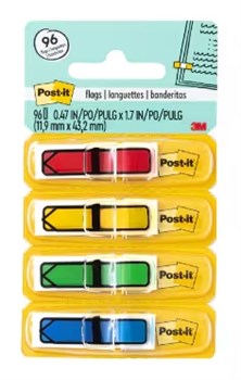 Стрелки-флажки Post-it®, основные цвета, ширина 0,47 дюйма, 24 шт. в диспенсере, 4 диспенсера в упаковке - фото 15031591