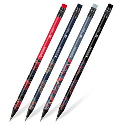 Карандаш чернографитный BRAUBERG "ONI", 1 шт, HB, с ластиком, корпус ассорти, 182023 - фото 15037759