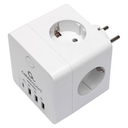 Сетевой фильтр CABLEXPERT Cube, 4 розетки, 16 А, 1 x Type-C PD, 3 х USB, белый, CUBE-4-СU3-W - фото 15039083
