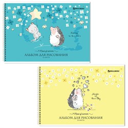 Альбом для рисования, А4 32 листов, гребень, обложка картон, BRAUBERG, 195х285 мм, "Ёжики" (2 вида), 106698 - фото 15053995