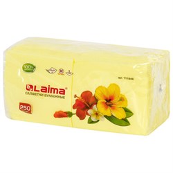 Салфетки бумажные 250 штук, 24х24 см, LAIMA, желтые, 100% целлюлоза, 111948 - фото 15054081
