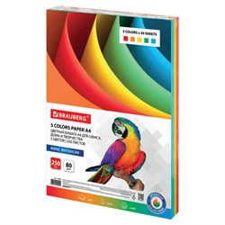 Бумага цветная BRAUBERG, А4, 80 г/м2, 250 л. (5 цветов х 50 листов), интенсив, для офисной техники, 112464 - фото 15054130