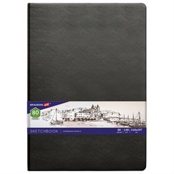 Скетчбук, слоновая кость 140 г/м2 210х297 мм, 80 л., КОЖЗАМ, резинка, BRAUBERG ART CLASSIC, черный, 113200 - фото 15054150