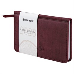 Еженедельник датированный 2026 МАЛЫЙ ФОРМАТ 95х155 мм, А6, BRAUBERG "Wood", под кожу, бордо, 117196 - фото 15054343