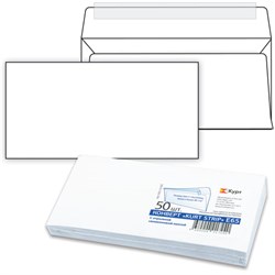 Конверты Е65 (110х220 мм), отрывная лента, белые, КОМПЛЕКТ 50 шт., внутренняя запечатка, Е65.10.50С - фото 15054515