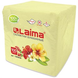 Салфетки бумажные 100 штук, 24х24 см, LAIMA, жёлтые (пастельный цвет), 100% целлюлоза, 126908 - фото 15054588