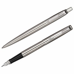 Набор PARKER "Jotter Stainless Steel GT": шариковая ручка синяя и перьевая ручка синяя, 2093258 - фото 15054821