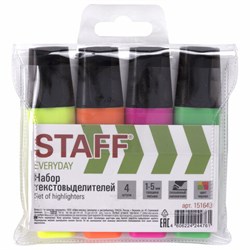Набор текстовыделителей STAFF "EVERYDAY" HL-638, 4 шт., АССОРТИ, линия 1-5 мм, 151643 - фото 15054888