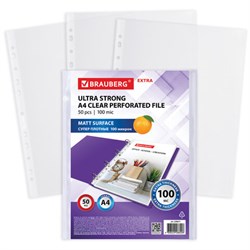 Папки-файлы перфорированные А4 BRAUBERG "EXTRA 1000", КОМПЛЕКТ 50 шт., матовые, ПЛОТНЫЕ, 100 мкм, 229671 - фото 15055476