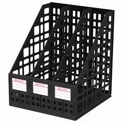 Лоток вертикальный для бумаг BRAUBERG "MAXI Plus", 240 мм, 3 отделения, сетчатый, сборный, черный, 237013 - фото 15055670