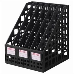 Лоток вертикальный для бумаг BRAUBERG "MAXI Plus", 240 мм, 6 отделений, сетчатый, сборный, черный, 237015 - фото 15055672