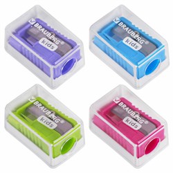 Точилка BRAUBERG KIDS "MINI", с контейнером, пластиковая, пастельные цвета ассорти, 271944 - фото 15055946