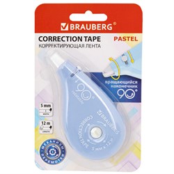 Корректирующая лента BRAUBERG PASTEL 5 мм х 12 м, вращающийся наконечник 90°, механизм перемотки, корпус голубой, блистер, 272488 - фото 15056004