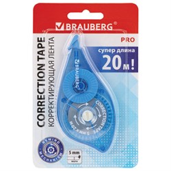 Корректирующая лента BRAUBERG PRO, 5 мм х 20 м, механизм перемотки, корпус синий, блистер, 272492 - фото 15056006