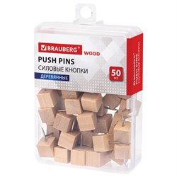 Силовые кнопки-гвоздики BRAUBERG WOOD, деревянные (кубики), 50 штук, 10 мм, 272762 - фото 15056058