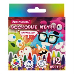 Восковые мелки BRAUBERG "МОНСТРИКИ", 12 цветов, 273238 - фото 15056105