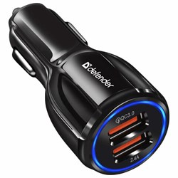 Зарядное устройство АВТОМОБИЛЬНОЕ, 2 порта USB, выходной ток 3А, черное, DEFENDER UCA-100, 83833 - фото 15058039