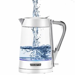 Чайник POLARIS PWK 1715 CGL, 1,7 л, 1850-2200 Вт, закрытый нагревательный элемент, стекло, белый, 54125, PWK 1715 CGL w - фото 15058096