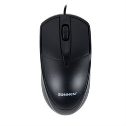 Мышь проводная SONNEN B61, USB, 1000 dpi, 2 кнопки + колесо-кнопка, оптическая, черная, 513513 - фото 15058314